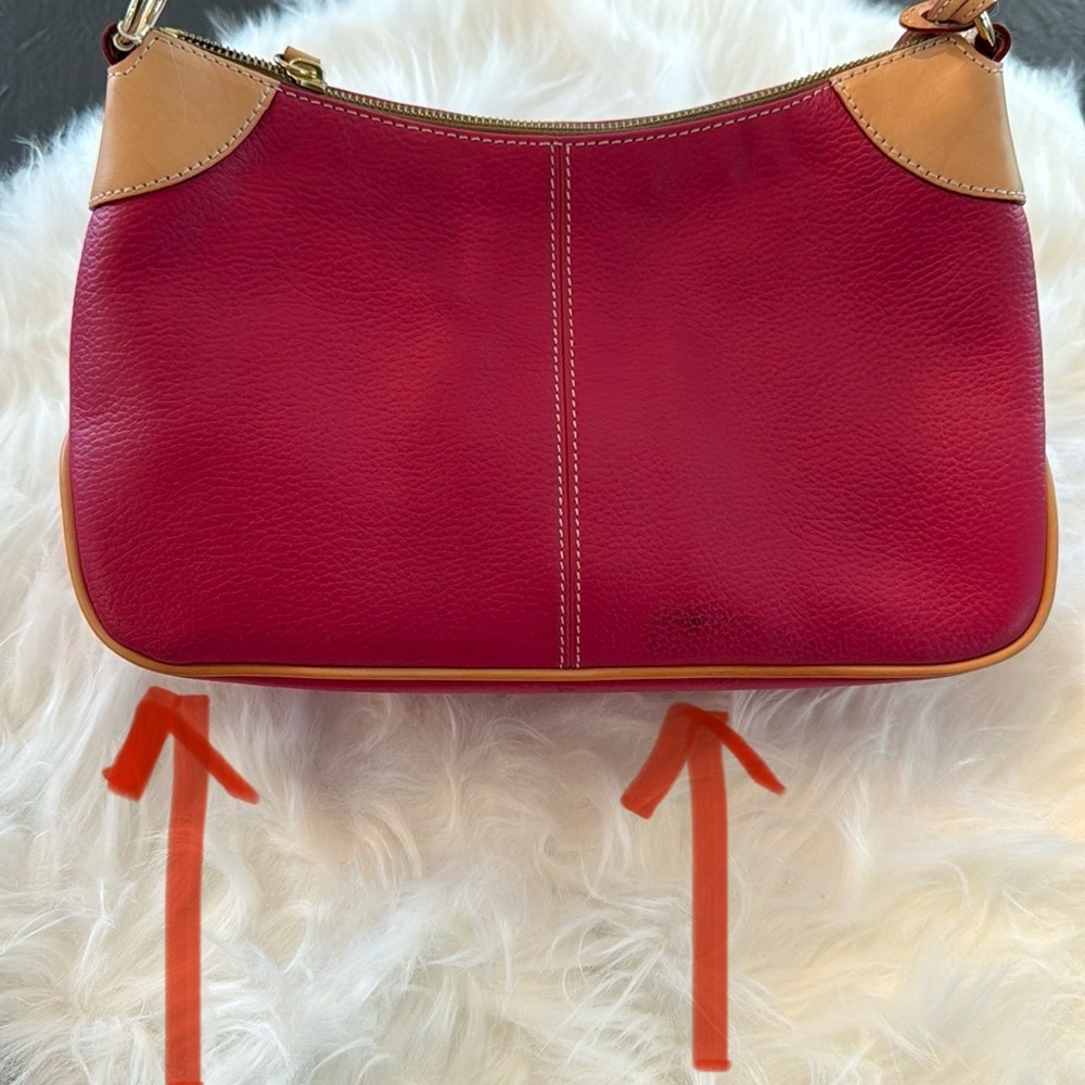 NWT Dooney & Bourke Small O-Ring Slouch Bag Fuchsia and Tan Leather - Picture 14 of 16